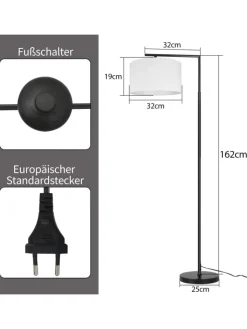 ZMH Stehleuchten<Stehlampe in weiß H 162cm 1-flammige E27 schwenkbar 180°