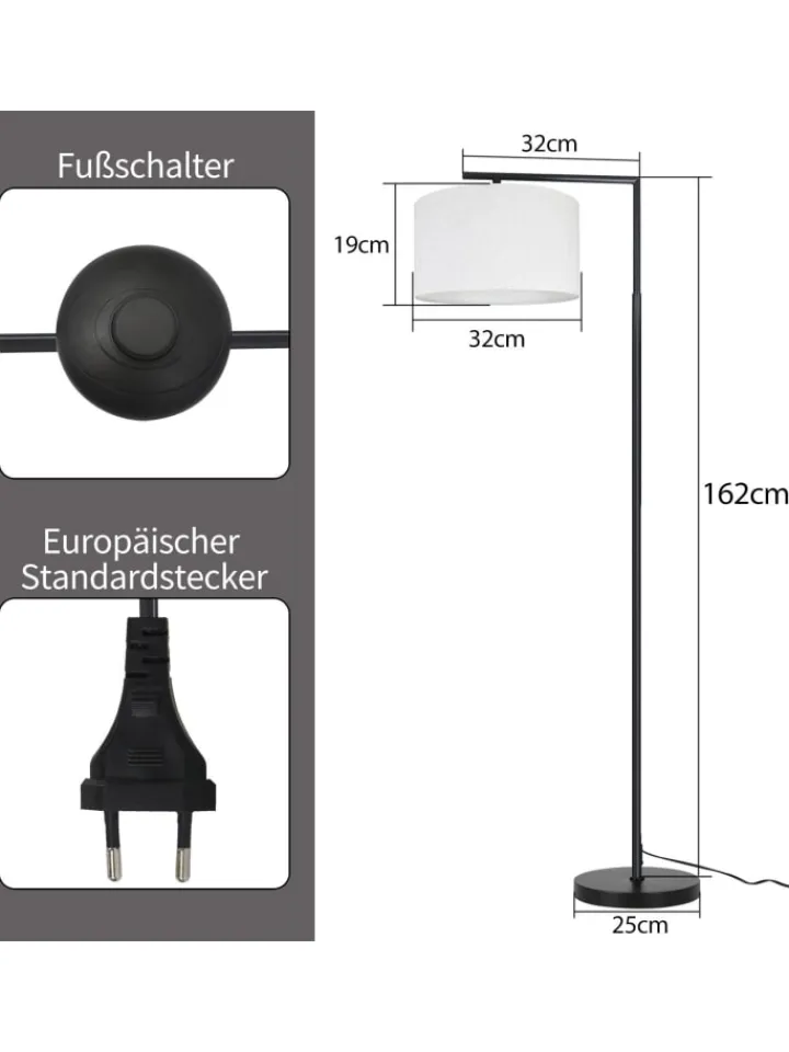 ZMH Stehleuchten<Stehlampe in weiß H 162cm 1-flammige E27 schwenkbar 180°