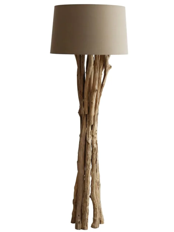 SalesFever Stehleuchten<Stehleuchte 145 cm aus Treibholz handgefertigt mit Leinenschirm in Weiß