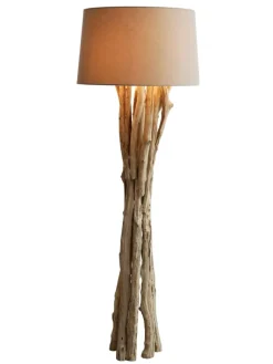 SalesFever Stehleuchten<Stehleuchte 145 cm aus Treibholz handgefertigt mit Leinenschirm in Weiß