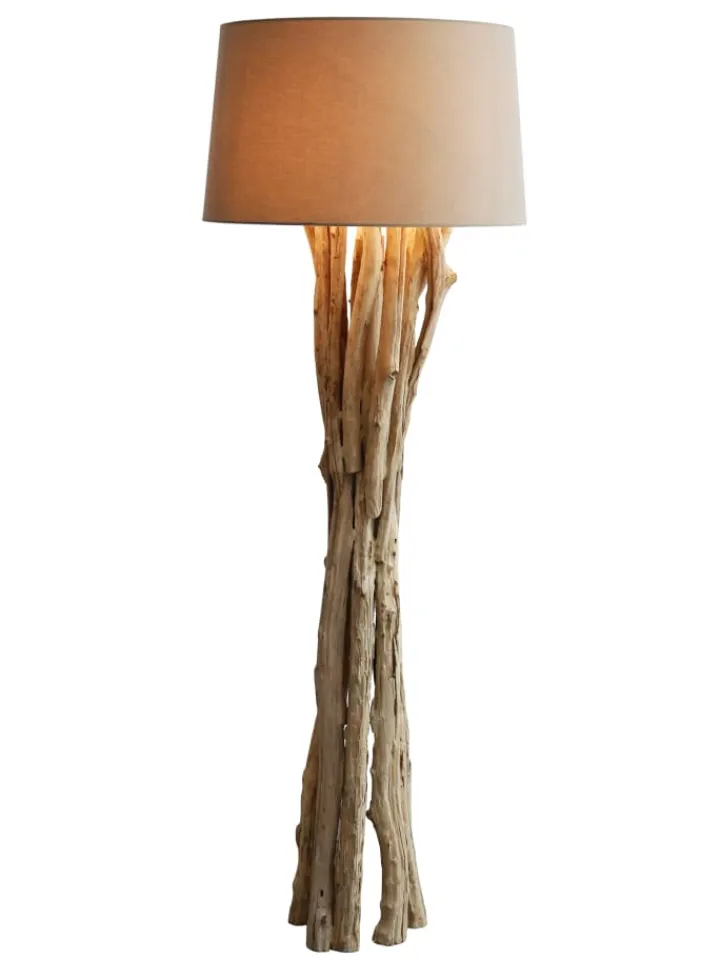 SalesFever Stehleuchten<Stehleuchte 145 cm aus Treibholz handgefertigt mit Leinenschirm in Weiß