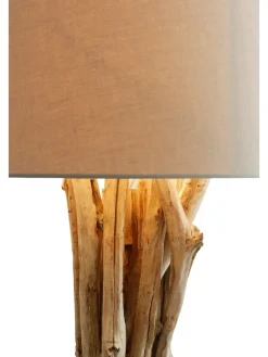 SalesFever Stehleuchten<Stehleuchte 145 cm aus Treibholz handgefertigt mit Leinenschirm in Weiß