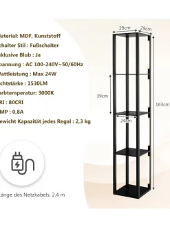 COSTWAY Stehleuchten<Stehleuchte Regal in Schwarz