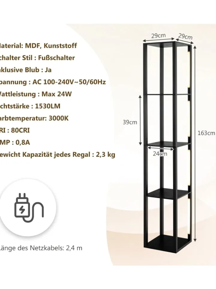 COSTWAY Stehleuchten<Stehleuchte Regal in Schwarz