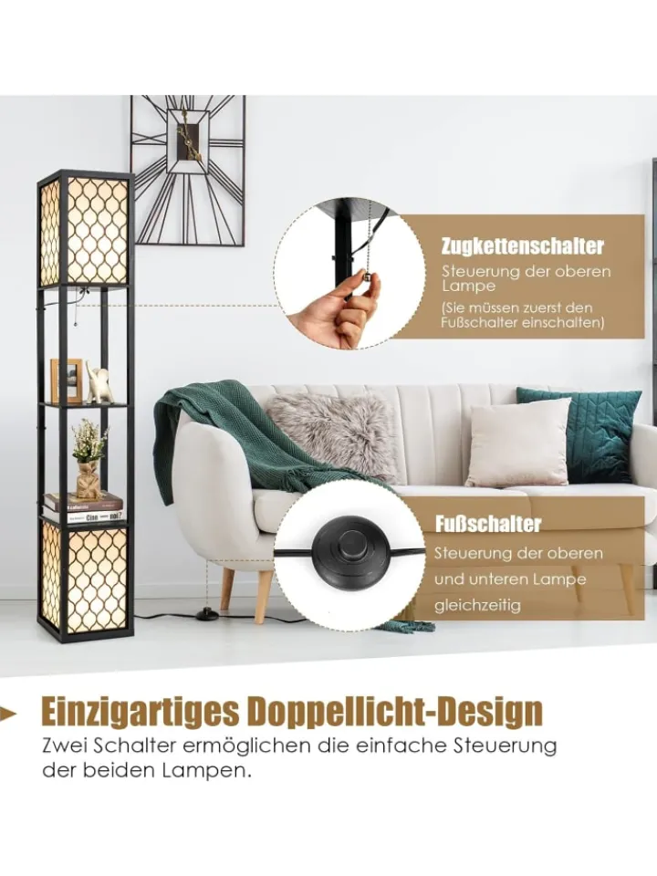 COSTWAY Stehleuchten<Stehleuchte Regal in Schwarz