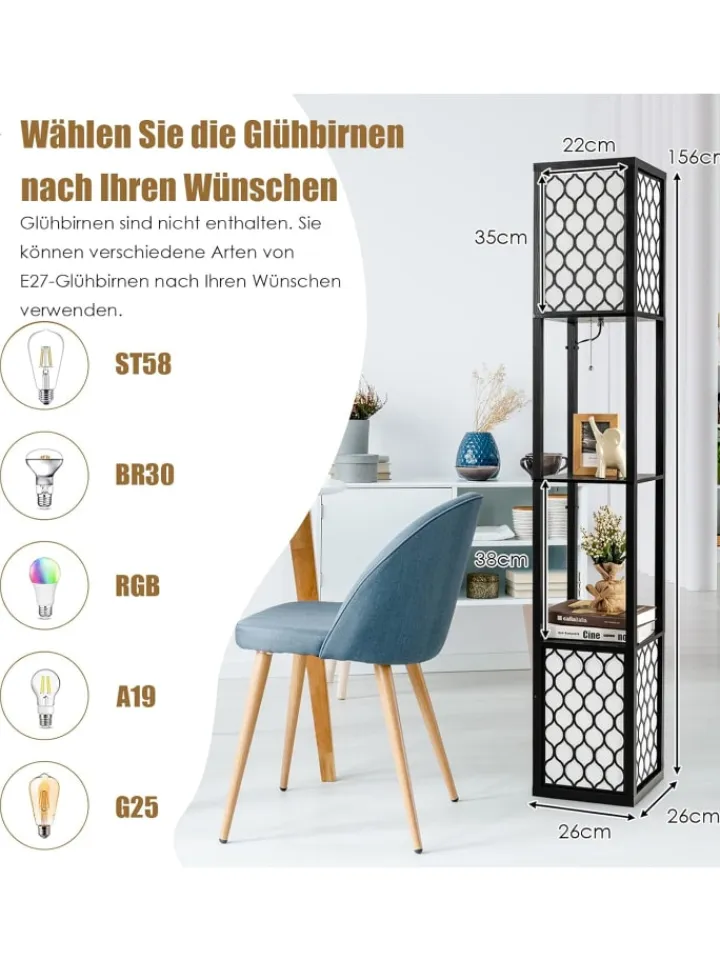 COSTWAY Stehleuchten<Stehleuchte Regal in Schwarz