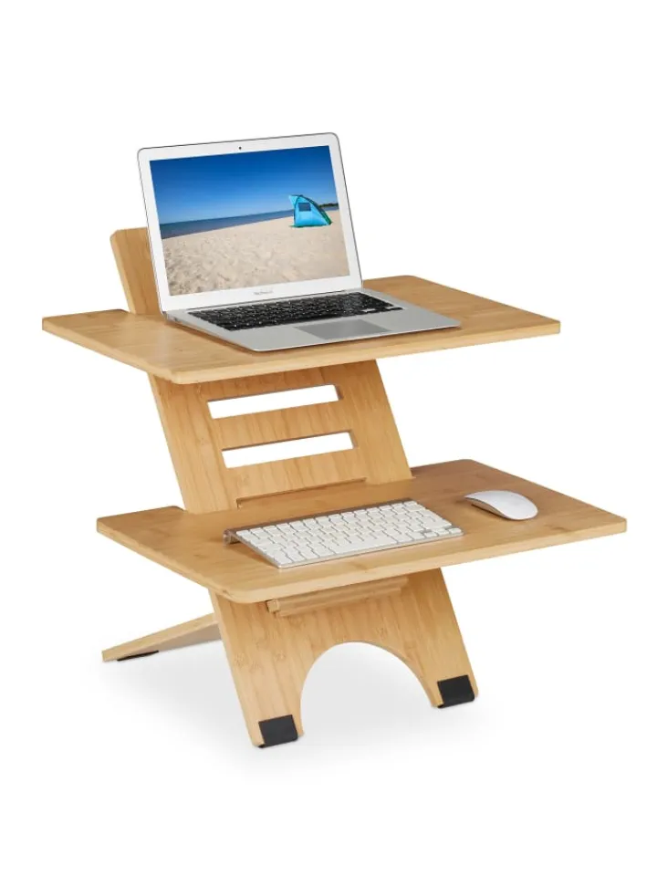 relaxdays Büro- & Schulbedarf<Stehschreibtisch Aufsatz in Natur - (B)60 x (H)61 x (T)61 cm