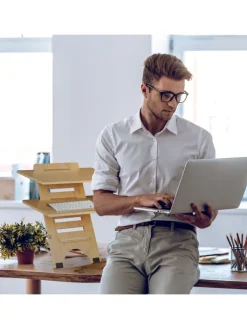 relaxdays Büro- & Schulbedarf<Stehschreibtisch Aufsatz in Natur - (B)60 x (H)61 x (T)61 cm