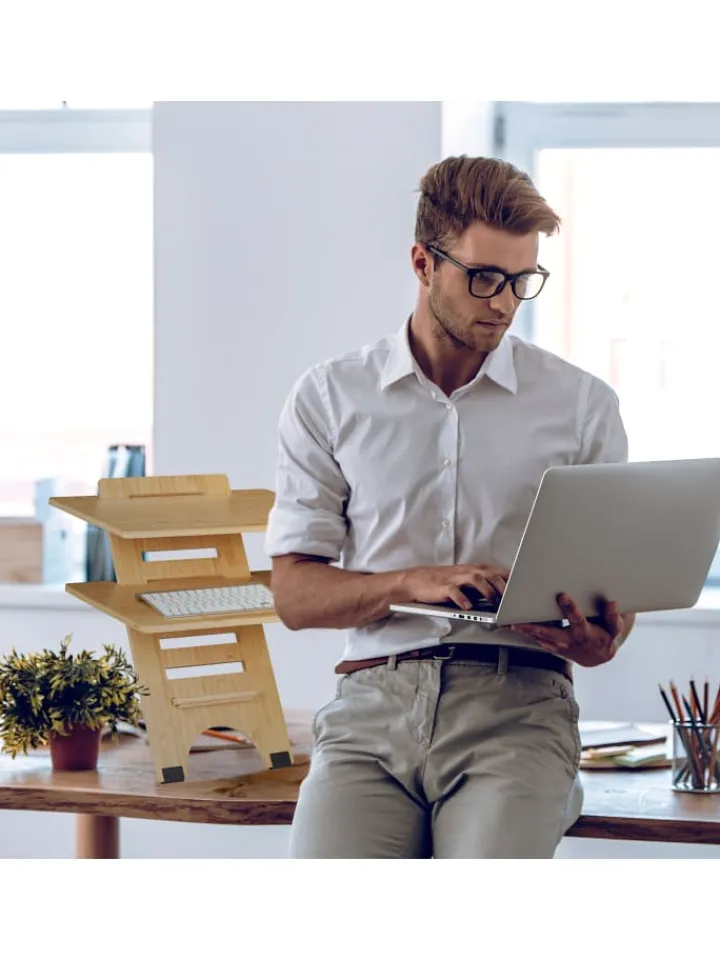 relaxdays Büro- & Schulbedarf<Stehschreibtisch Aufsatz in Natur - (B)60 x (H)61 x (T)61 cm