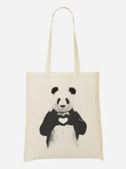 WOOOP Einkaufstaschen & -Trolleys<Stoffbeutel "Love Panda" in Creme/ Schwarz - (B)36 x (H)43 cm