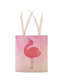 Mr. & Mrs. Panda Einkaufstaschen & -Trolleys<Stofftragetasche Flamingo Stolz ohne Spruch in Aquarell Pink
