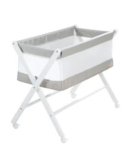 roba Babymöbel<Stubenbett klappbar mit Rollen & Matratze, Canvas, 90 x 40 cm - Weiß-Grau