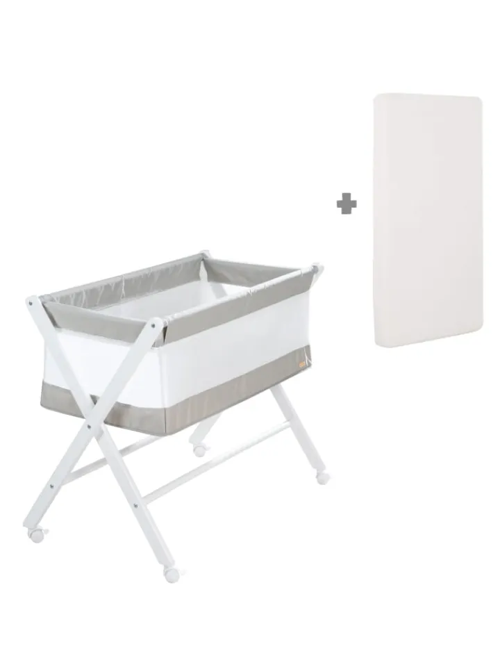 roba Babymöbel<Stubenbett klappbar mit Rollen & Matratze, Canvas, 90 x 40 cm - Weiß-Grau