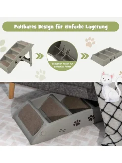 COSTWAY Hunde<4-stufig Haustiertreppe in Grau