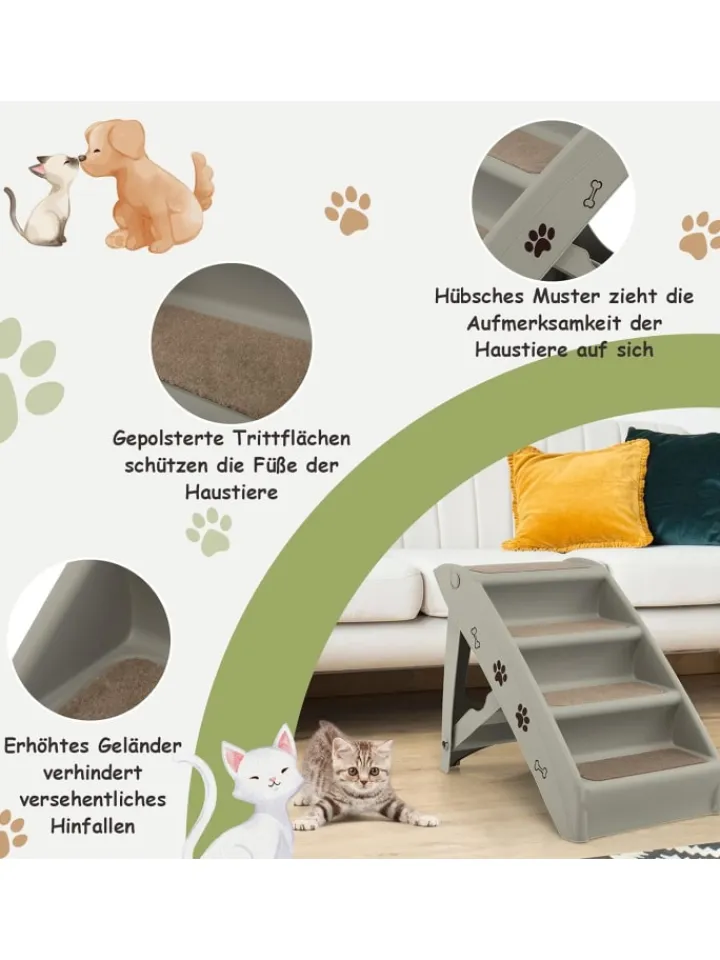 COSTWAY Hunde<4-stufig Haustiertreppe in Grau
