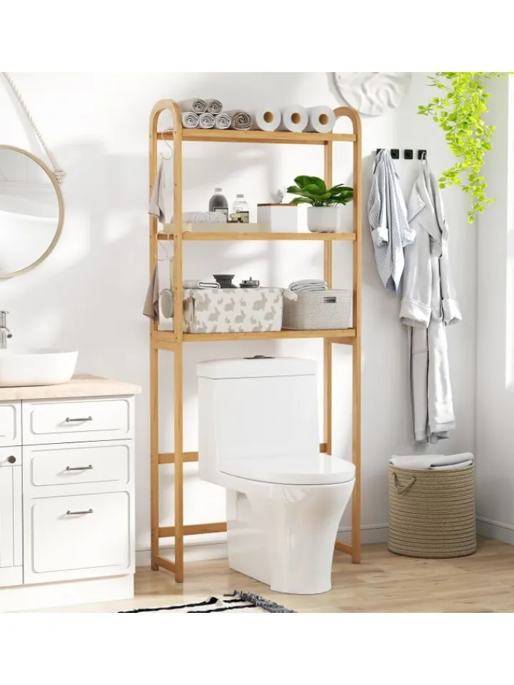 COSTWAY Badmöbel|Badezimmermöbel<3-stufiger Toilettenregal Bambus in Hellbraun