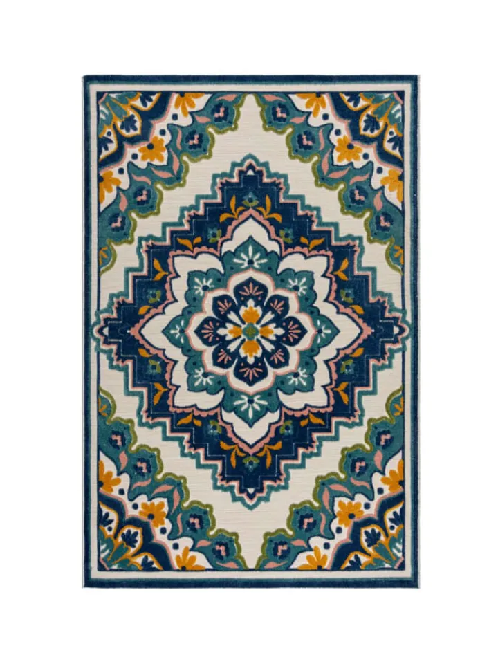 KADIMA DESIGN Outdoorteppiche<Superweicher Floral Outdoor-Teppich in Blau