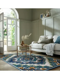 KADIMA DESIGN Outdoorteppiche<Superweicher Floral Outdoor-Teppich in Blau