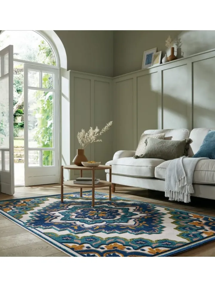 KADIMA DESIGN Outdoorteppiche<Superweicher Floral Outdoor-Teppich in Blau