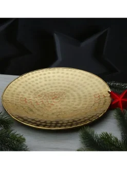 MARELIDA Dekoschalen<Tablett Dekotablett Serviertablett rund gehämmert D: 28cm in gold