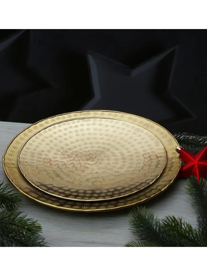 MARELIDA Dekoschalen<Tablett Dekotablett Serviertablett rund gehämmert D: 28cm in gold