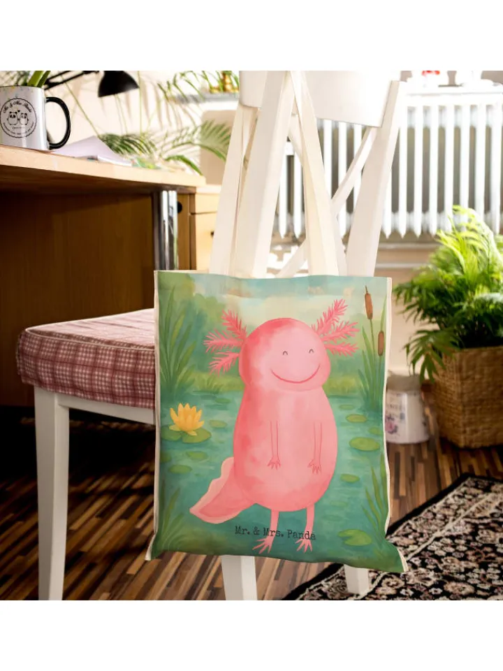 Mr. & Mrs. Panda Einkaufstaschen & -Trolleys<Tasche Axolotl Glücklich Design ohne Spruch in Weiß