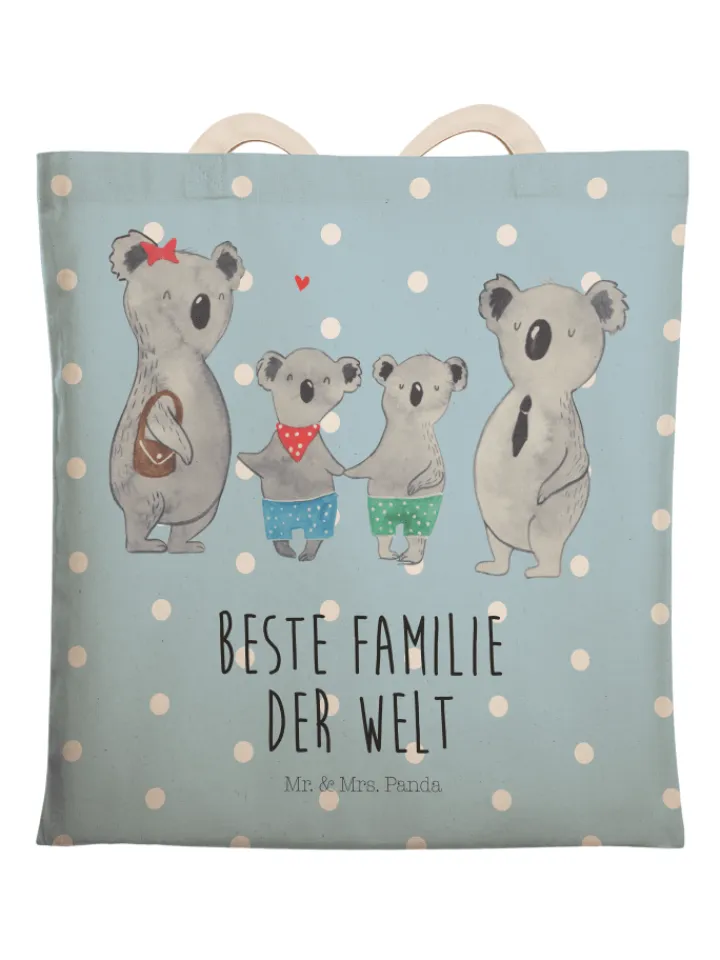 Mr. & Mrs. Panda Einkaufstaschen & -Trolleys<Tasche Koala Familie zwei mit Spruch in Blau Pastell