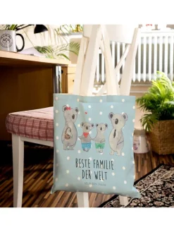 Mr. & Mrs. Panda Einkaufstaschen & -Trolleys<Tasche Koala Familie zwei mit Spruch in Blau Pastell