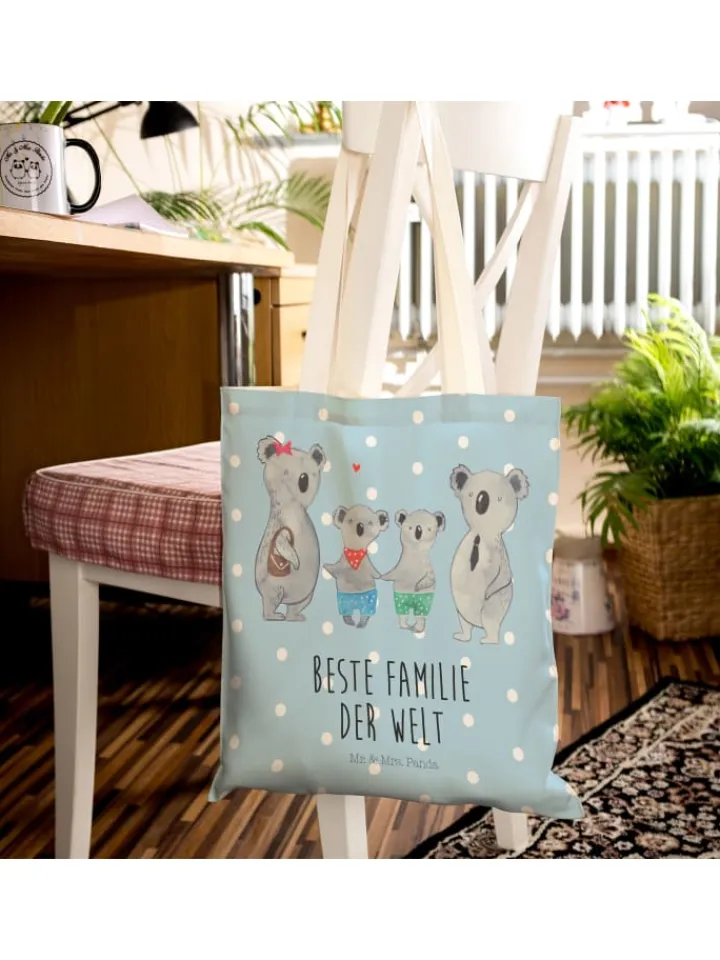 Mr. & Mrs. Panda Einkaufstaschen & -Trolleys<Tasche Koala Familie zwei mit Spruch in Blau Pastell