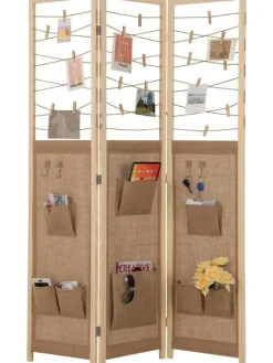 COSTWAY Paravents<3-teilig Raumteiler 120 × 170 cm in Hellbraun