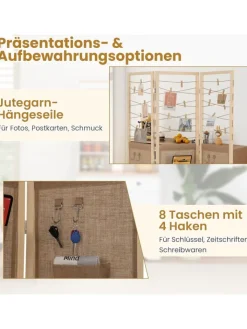 COSTWAY Paravents<3-teilig Raumteiler 120 × 170 cm in Hellbraun