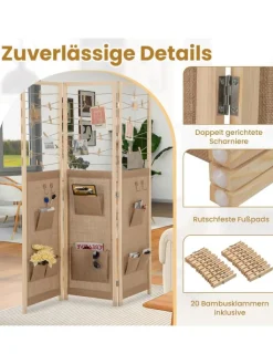 COSTWAY Paravents<3-teilig Raumteiler 120 × 170 cm in Hellbraun