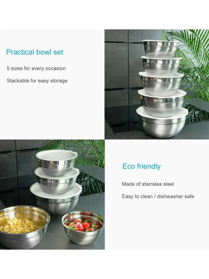 Intirilife Aufbewahren & Servieren<5-teiliges Salatschüssel Rührschüssel Set in Silber