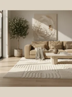 KADIMA DESIGN Teppiche & Fußmatten<Teppich Hochflor Skandi-Boho Muster Polypropylen Wohnzimmer in Creme