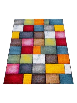KADIMA DESIGN Teppiche & Fußmatten<Teppich Kurzflor Karos Wohnzimmer schmutzabweisend in Mehrfarbig