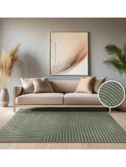 KADIMA DESIGN Teppiche & Fußmatten<Teppich Kurzflor Struktur Wohnzimmer in Grün