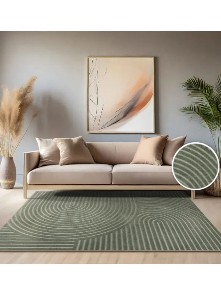 KADIMA DESIGN Teppiche & Fußmatten<Teppich Kurzflor Struktur Wohnzimmer in Grün