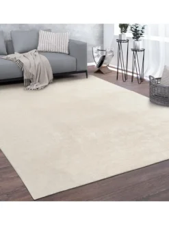 KADIMA DESIGN Teppiche & Fußmatten<Teppich Kurzflor waschbar Unifarben Wohnzimmer in Creme