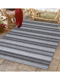 KADIMA DESIGN Outdoorteppiche<Teppich Outdoor Flachgewebe Vintage-Look Polypropylen Balkon in Schwarz