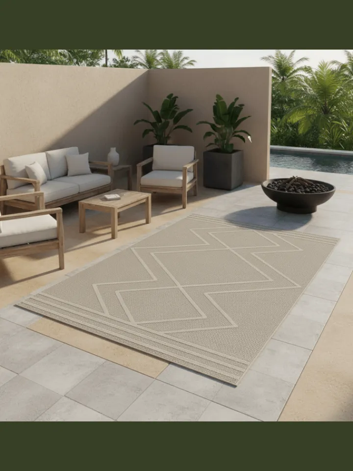 KADIMA DESIGN Outdoorteppiche<Teppich Outdoor Flachgewebe Boho-Muster Polypropylen Küche in Beige