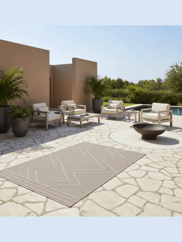 KADIMA DESIGN Outdoorteppiche<Teppich Outdoor Flachgewebe Boho-Muster Polypropylen Küche in Beige