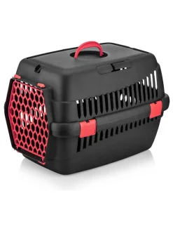 Paws&Whiskers Katzen<Tier-Transportbox in Schwarz/ Rot - (B)49 x (H)35 x (T)32,5 cm
