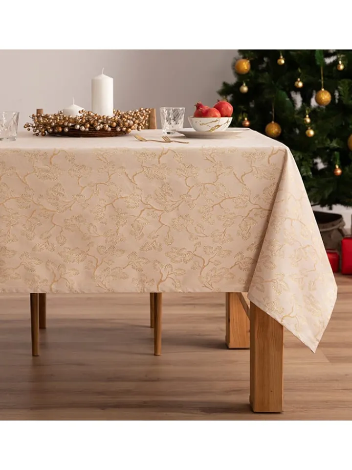 Mint Rugs Küchentextilien<Tischdecke "Christmas Branches" in Creme/ Gold