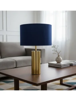 relaxdays Tischleuchten<Tischlampe in Dunkelblau/ Gold - (H)51 x Ø 32 cm