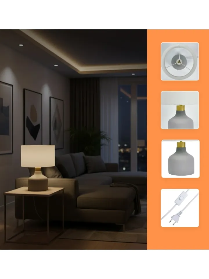 relaxdays Tischleuchten<Tischlampe in Grau/ Weiß - (H)35 x Ø 25 cm