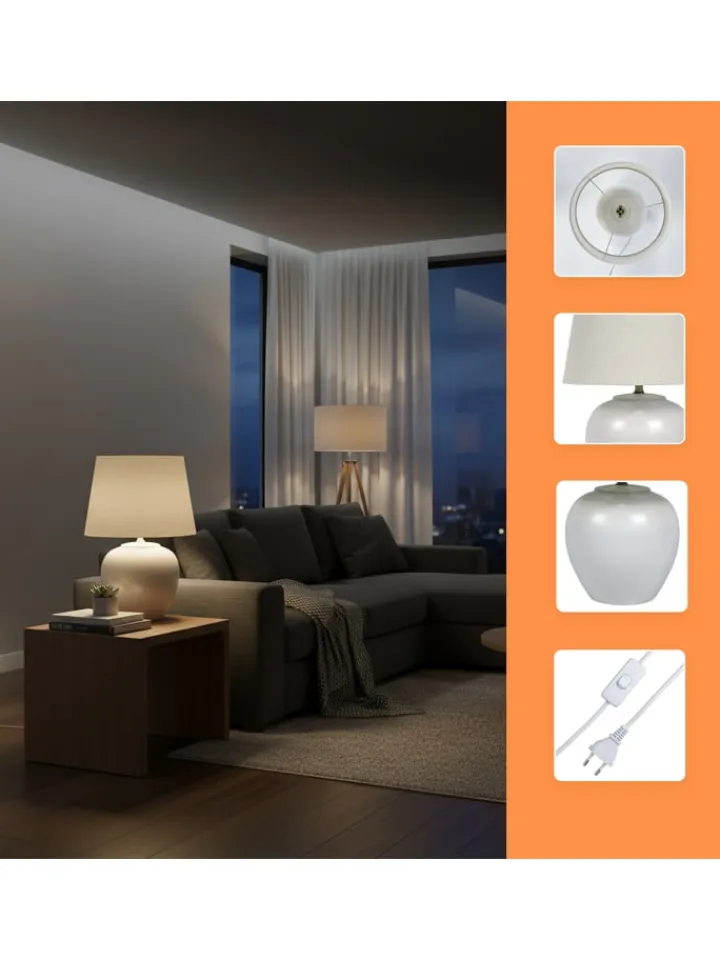 relaxdays Tischleuchten<Tischlampe in Weiß/ Creme - (H)45 x Ø 30 cm