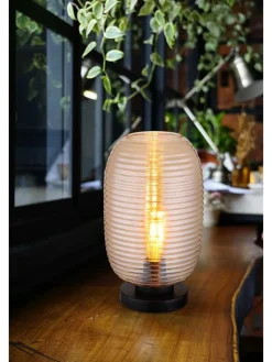 Globo lighting Tischleuchten<Tischleuchte "Jefrey" in Schwarz/ Beige - (H)34,5 x Ø 20 cm