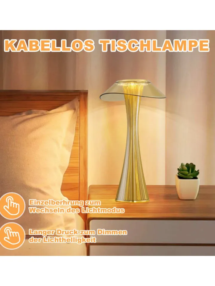 ZMH Tischleuchten<Tischleuchte LED in gold USB Wiederaufladbar Touch Dimmbar