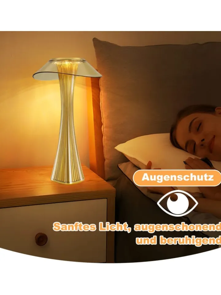 ZMH Tischleuchten<Tischleuchte LED in gold USB Wiederaufladbar Touch Dimmbar