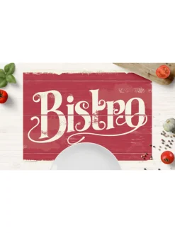 cover-your-desk.de Tisch- & Küchentextilien<Tischsets I Platzsets abwaschbar - Bistro Schriftzug Retro - aus erstklassigem Vinyl (Kunststoff Ð BPA-frei) - 4 Stück - 44 x 32 cm - rutschfeste Tischdekoration